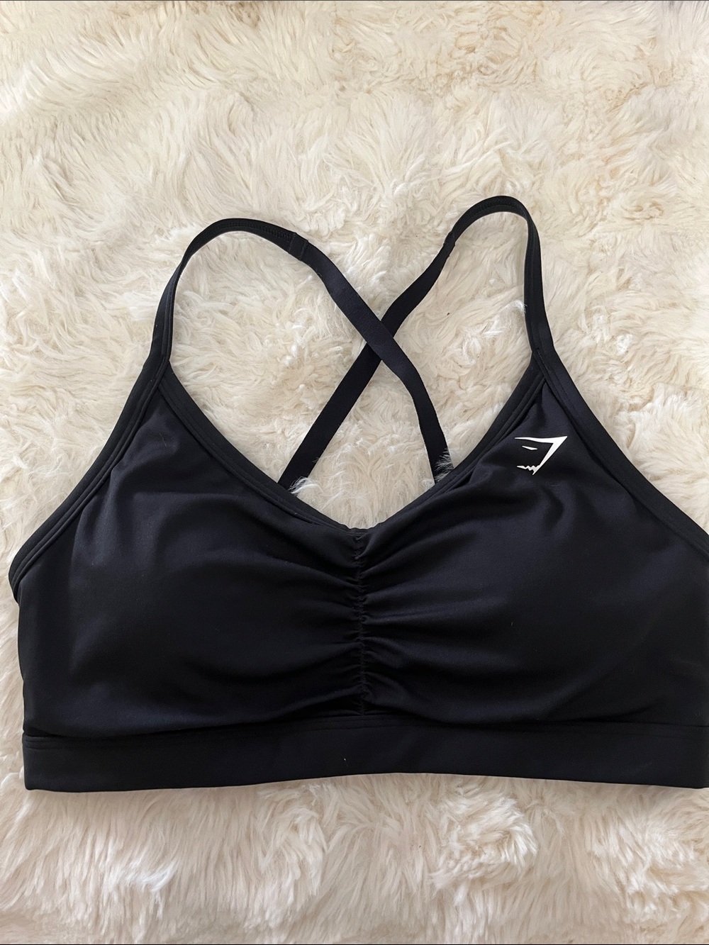 Gymshark Black Cross-Strap Ruched Sports Bra